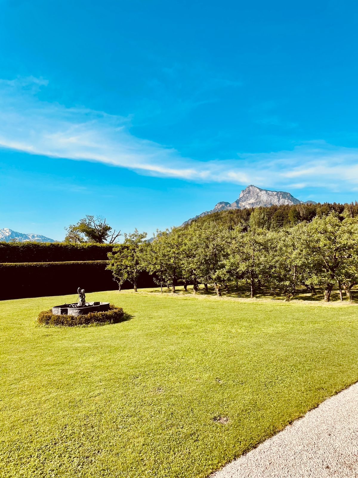 Walled lawn in high summer